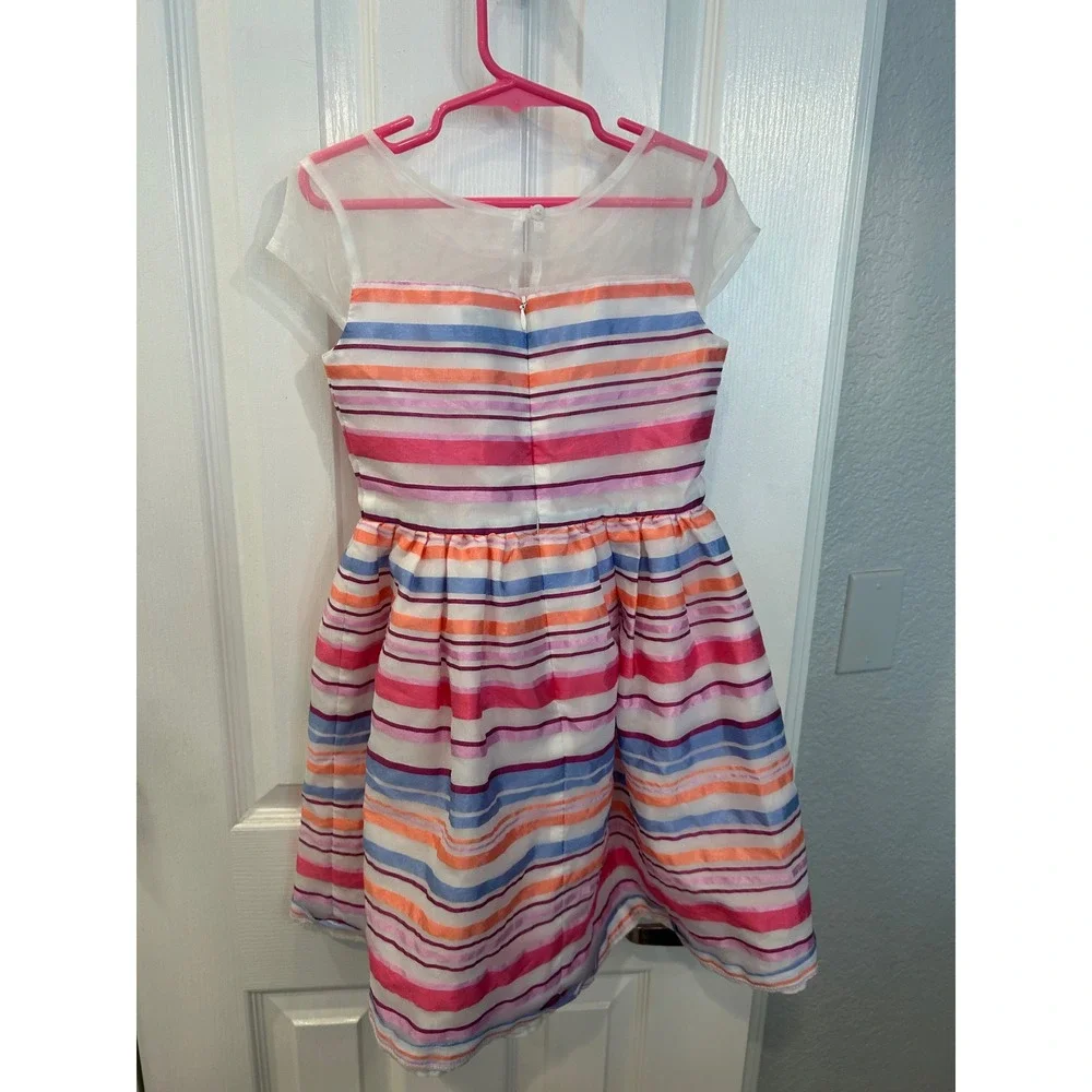 Gymboree Dressed Up Dress Multi Color Striped Sheer Mesh Cap Sleeve Party bin C‎
